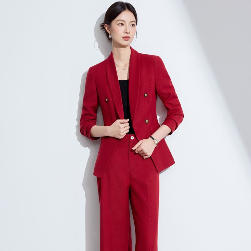 Double-Breasted Shawl Collar Blazer & Vest & Mini Skirt & Flared Pants Set