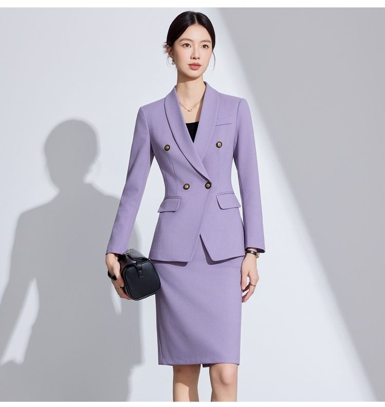 Double-Breasted Shawl Collar Blazer & Vest & Mini Skirt & Flared Pants Set