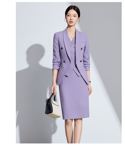 Double-Breasted Shawl Collar Blazer & Vest & Mini Skirt & Flared Pants Set