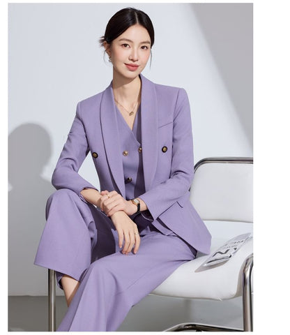 Double-Breasted Shawl Collar Blazer & Vest & Mini Skirt & Flared Pants Set