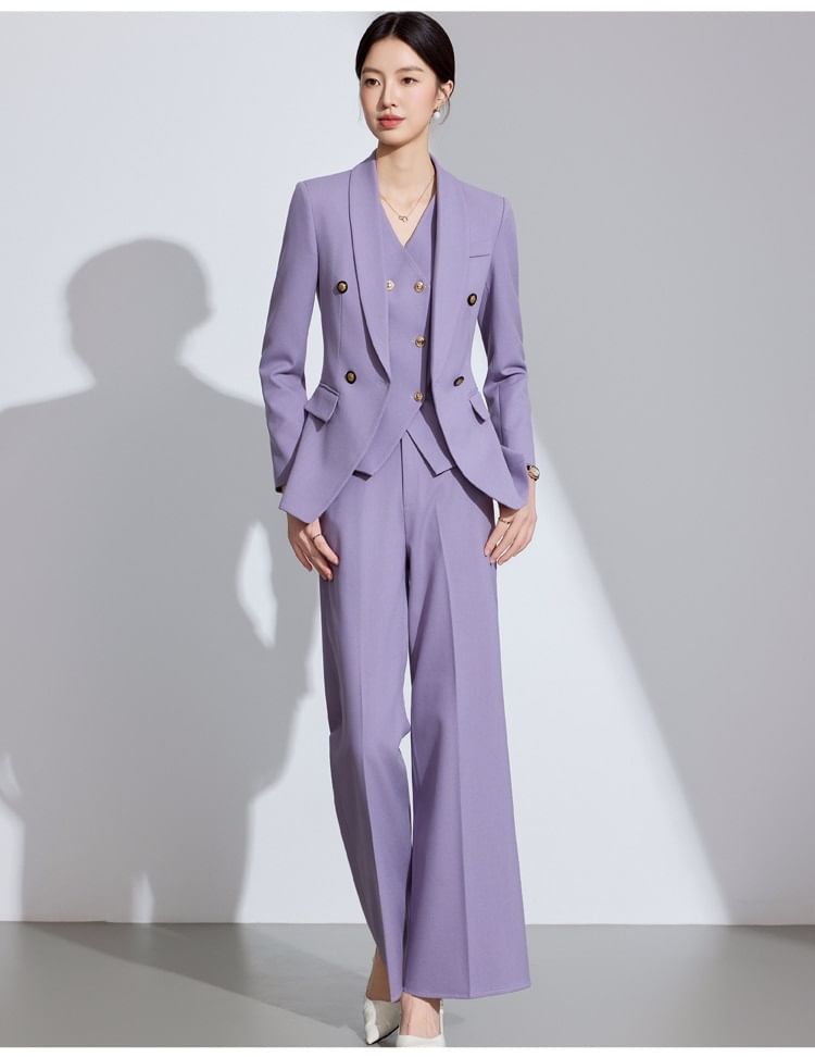 Double-Breasted Shawl Collar Blazer & Vest & Mini Skirt & Flared Pants Set