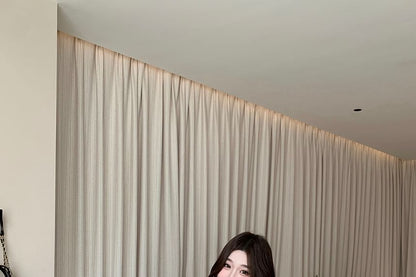 Elbow-Sleeve Two Tone Lace Trim Mock Blouse & Mid Waist Mini A-Line Skirt