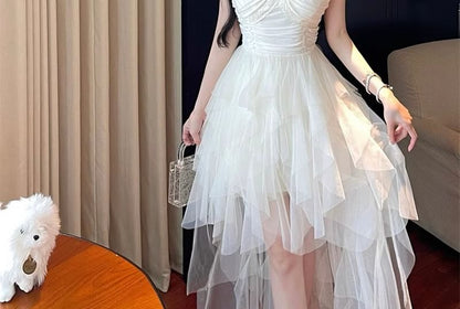 Spaghetti Strap V-Neck Plain Lace Sheer Panel Midi A-Line Dress