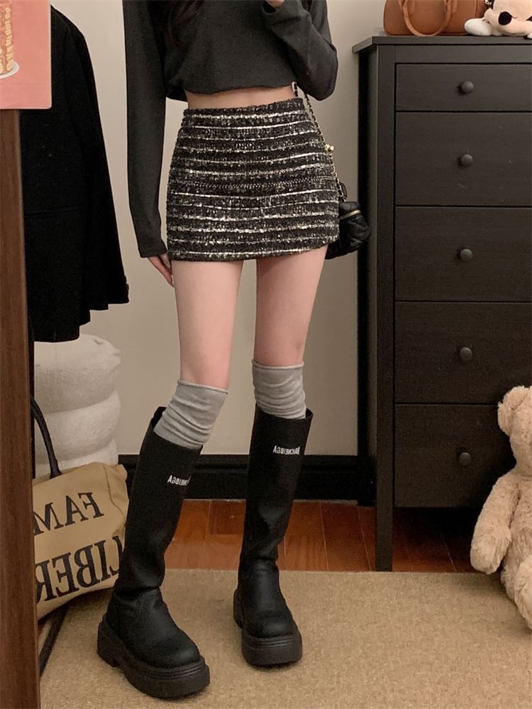 High Rise Striped Mini A-Line Skirt