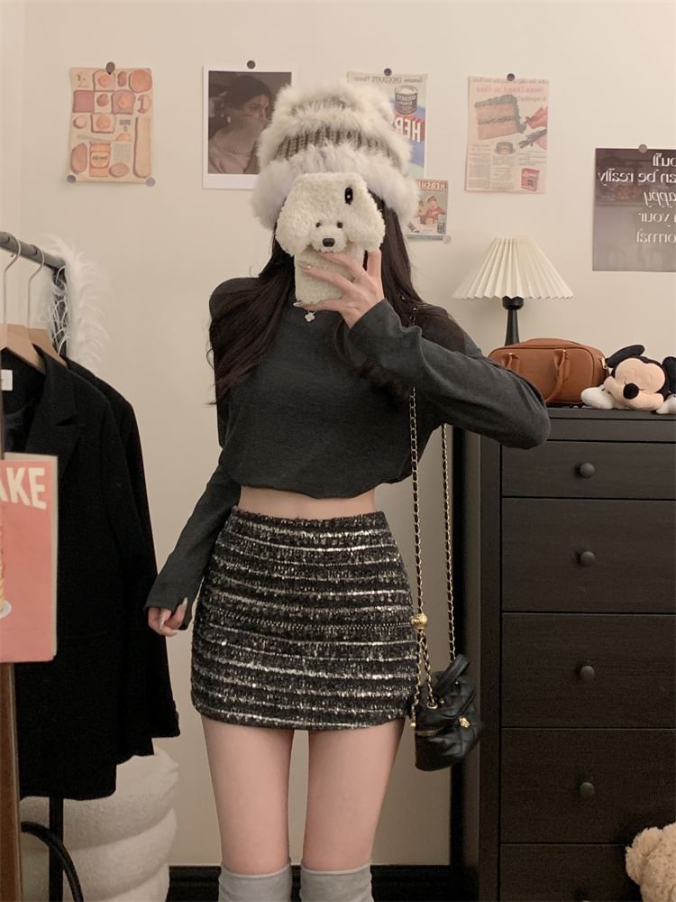 High Rise Striped Mini A-Line Skirt