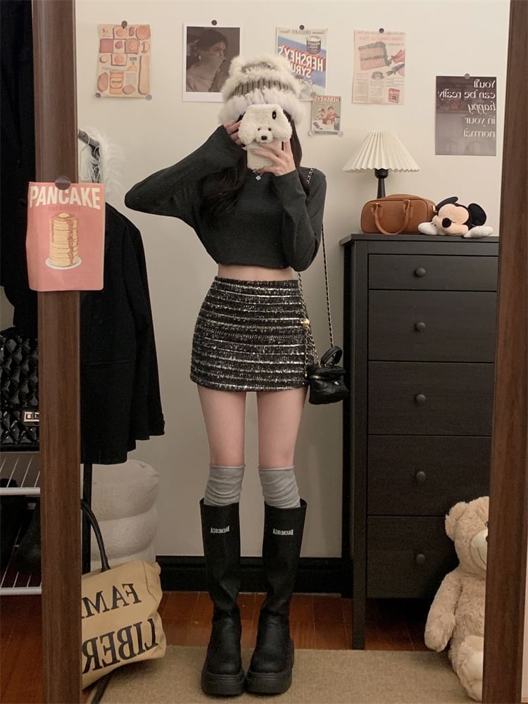 High Rise Striped Mini A-Line Skirt