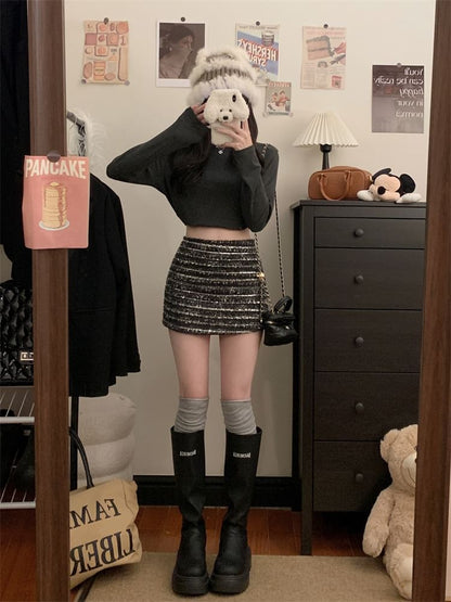 High Rise Striped Mini A-Line Skirt