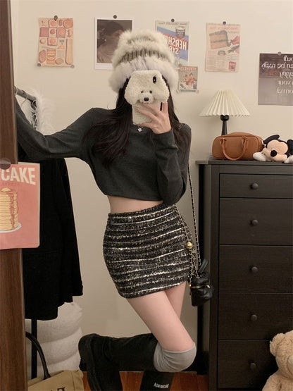 High Rise Striped Mini A-Line Skirt