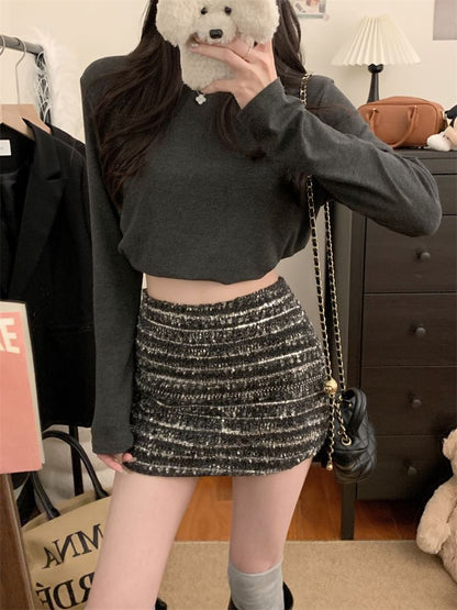 High Rise Striped Mini A-Line Skirt
