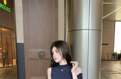Sleeveless Mock Neck Solid Knit Top / Solid Cardigan / High Rise Mini Pencil Skirt Set
