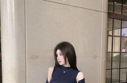 Sleeveless Mock Neck Solid Knit Top / Solid Cardigan / High Rise Mini Pencil Skirt Set