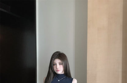 Sleeveless Mock Neck Solid Knit Top / Solid Cardigan / High Rise Mini Pencil Skirt Set