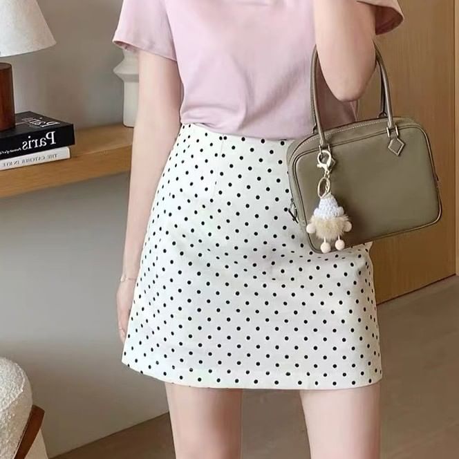 High Rise Polka Dot Mini A-Line Skirt