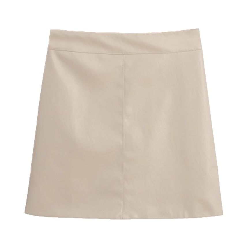 High Rise Solid Faux Leather Mini Pencil Skirt