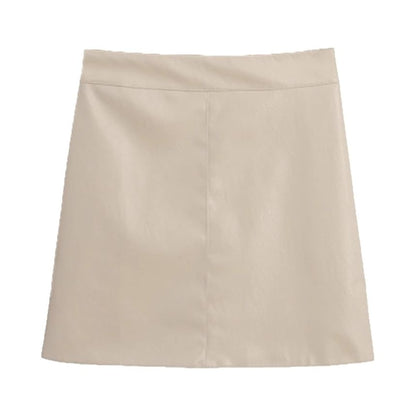 High Rise Solid Faux Leather Mini Pencil Skirt
