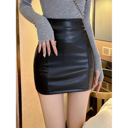 High Rise Solid Faux Leather Mini Pencil Skirt