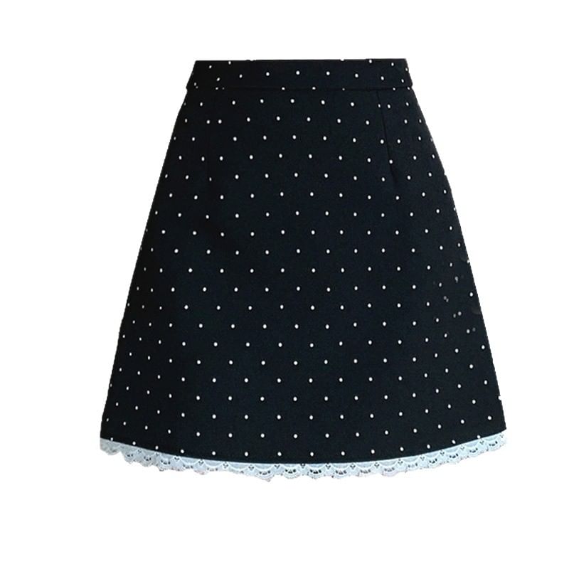 High Rise Dotted Lace Trim Mini A-Line Skirt