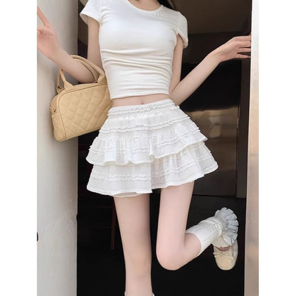 High Rise Solid Ruffle Frill Mini A-Line Skirt