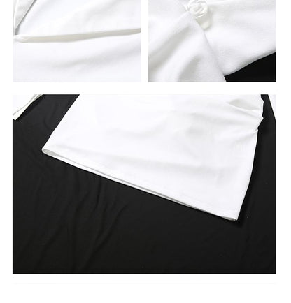 Extended Sleeve Lapel Collar V-Neck Solid Bodysuit + Mid Rise Mini Pencil Skirt Set
