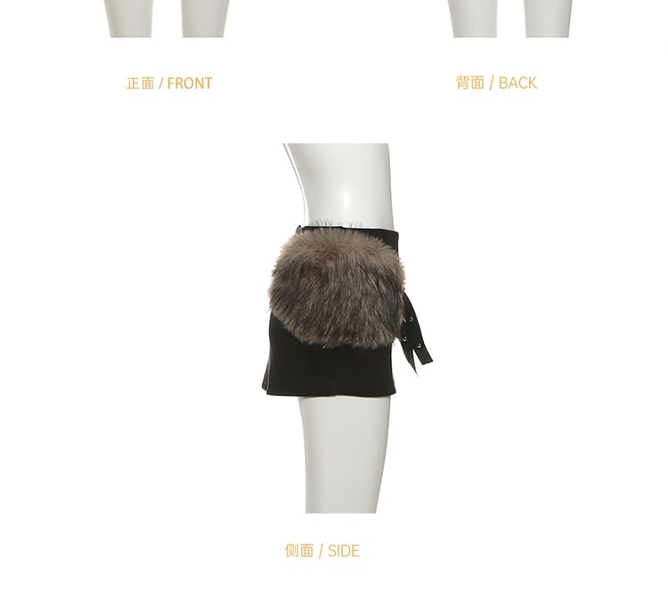 Fluffy Trim Tube Top & Low Waist Slit Pencil Skirt