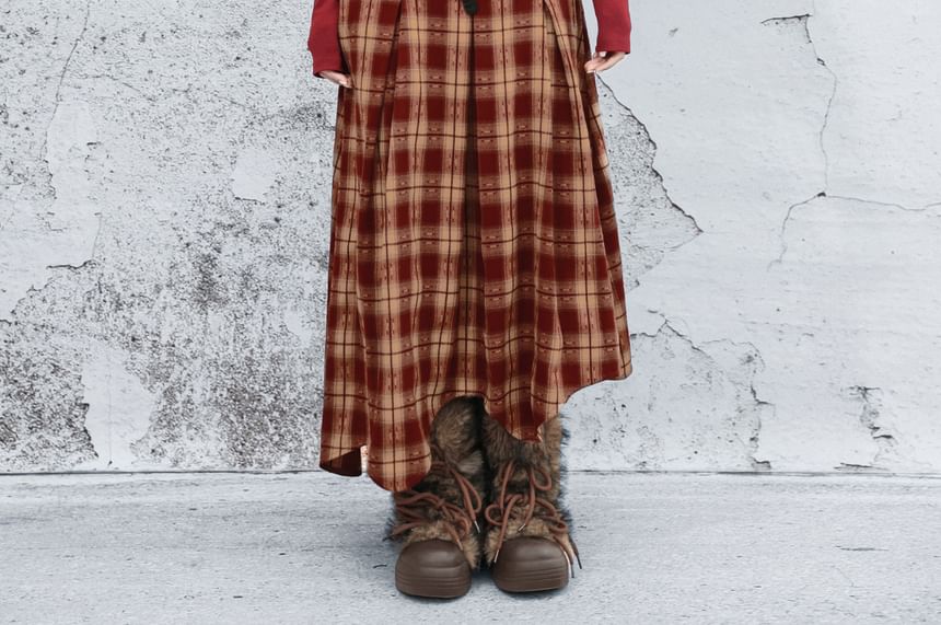 Plaid Asymmetrical Midi A-Line Skirt - High Waist