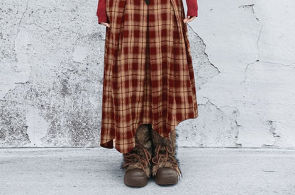 Plaid Asymmetrical Midi A-Line Skirt - High Waist