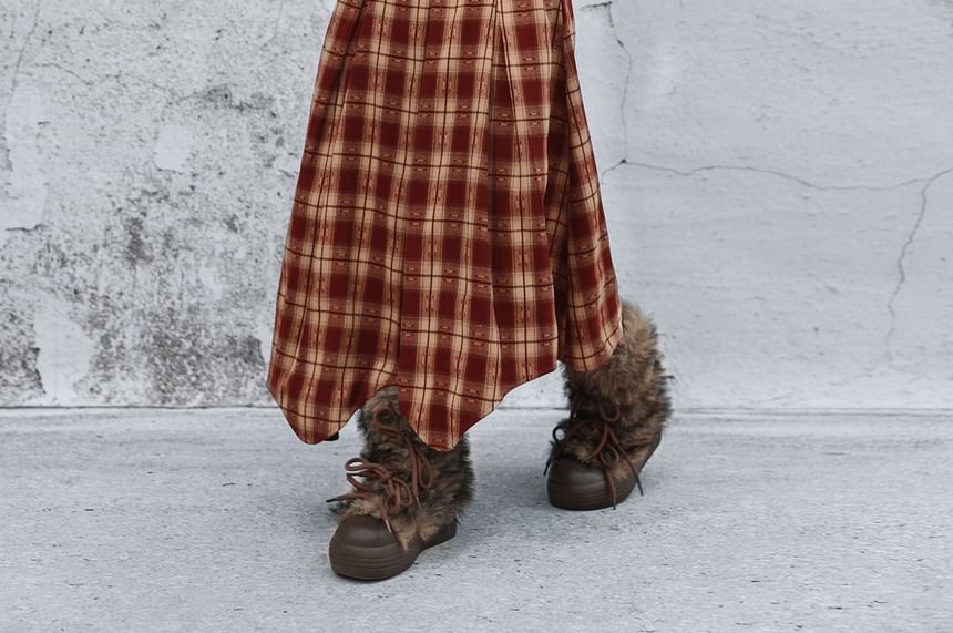 Plaid Asymmetrical Midi A-Line Skirt - High Waist