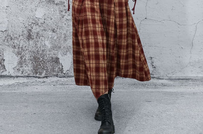 Plaid Asymmetrical Midi A-Line Skirt - High Waist