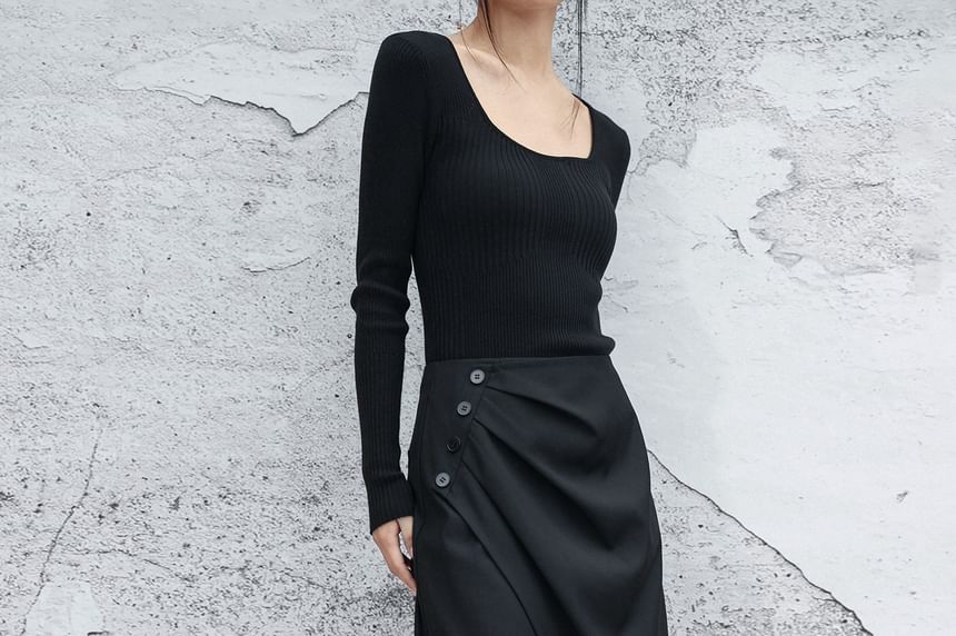 High Rise Wrap Skirt with Slit - Maxi