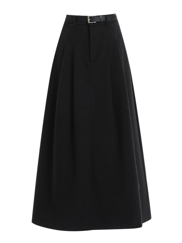 High Rise Solid Maxi A-Line Skirt