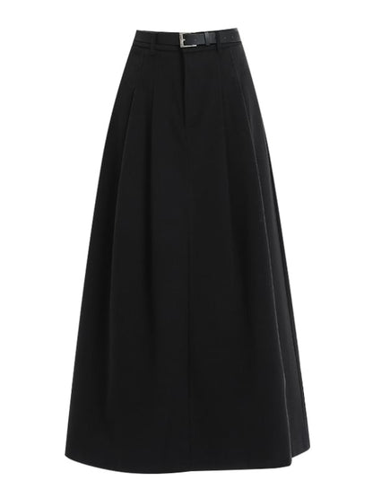 High Rise Solid Maxi A-Line Skirt