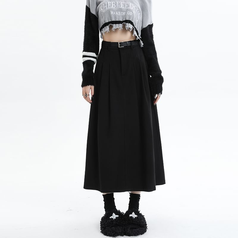High Rise Solid Maxi A-Line Skirt