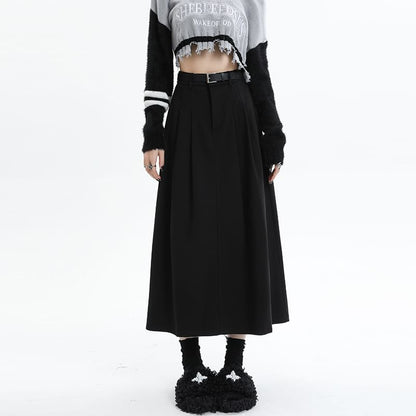 High Rise Solid Maxi A-Line Skirt