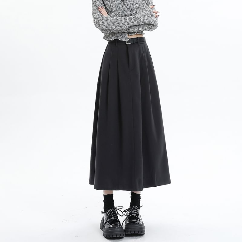 High Rise Solid Maxi A-Line Skirt