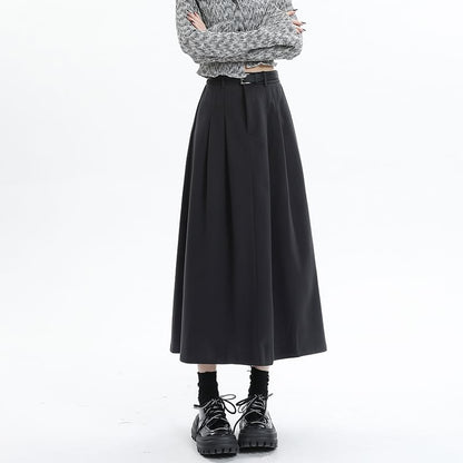 High Rise Solid Maxi A-Line Skirt