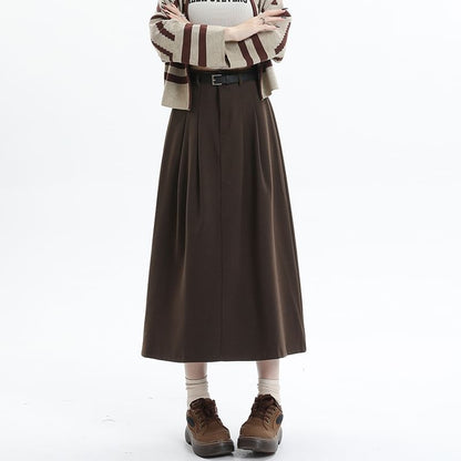 High Rise Solid Maxi A-Line Skirt