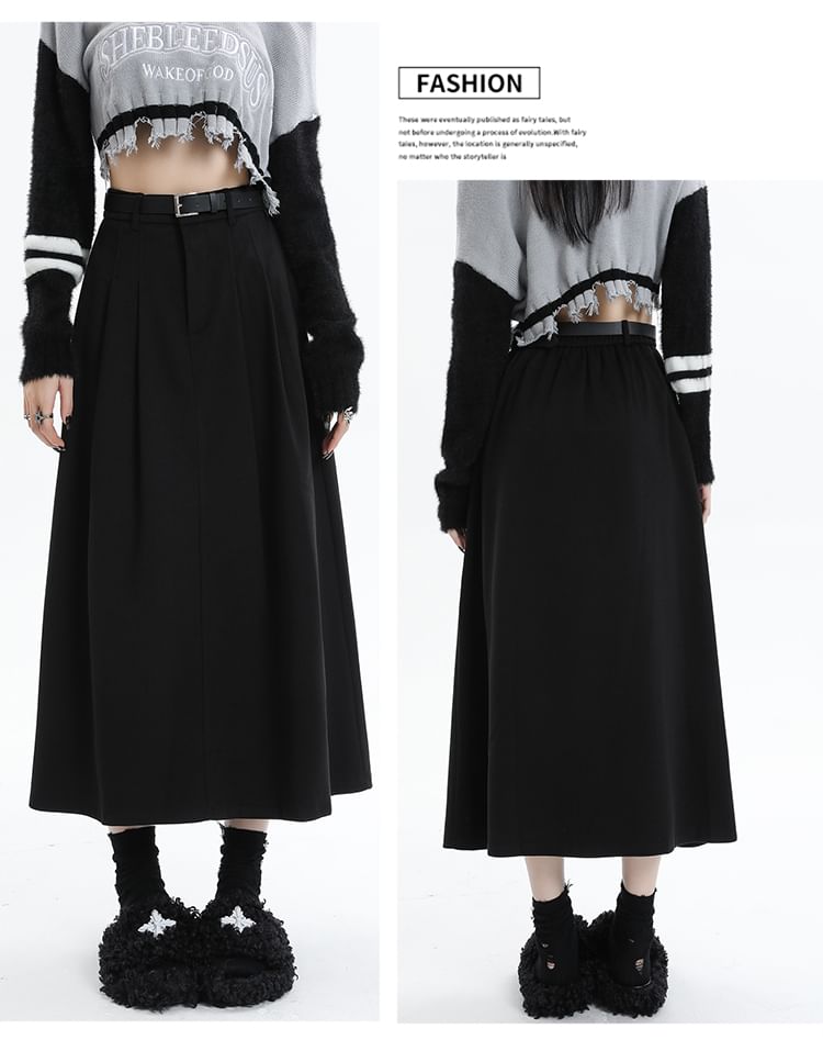 High Rise Solid Maxi A-Line Skirt