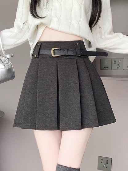 High Rise Solid Mini Pleated Skirt