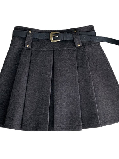 High Rise Solid Mini Pleated Skirt