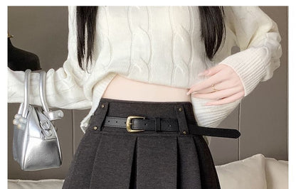 High Rise Solid Mini Pleated Skirt