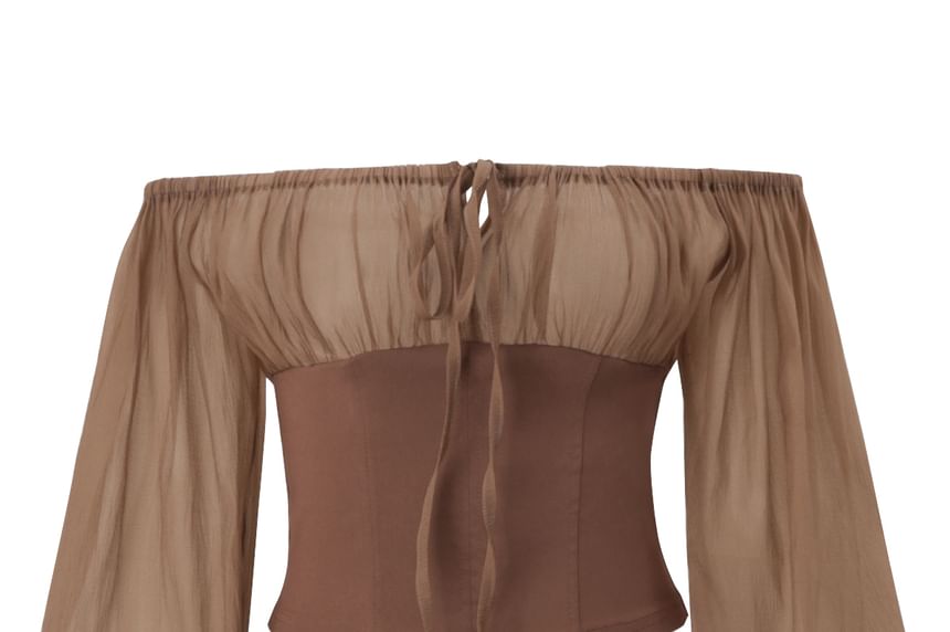 Long-Sleeve Off Shoulder Bustier Top & Mid Waist Mini Pencil Skirt