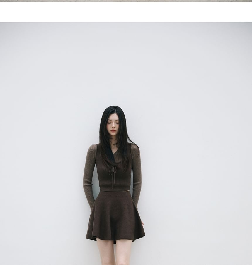 Mock Two-Piece Knit Top & Mini A-Line Skirt Set