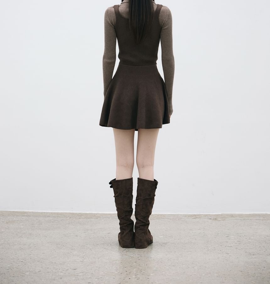 Mock Two-Piece Knit Top & Mini A-Line Skirt Set
