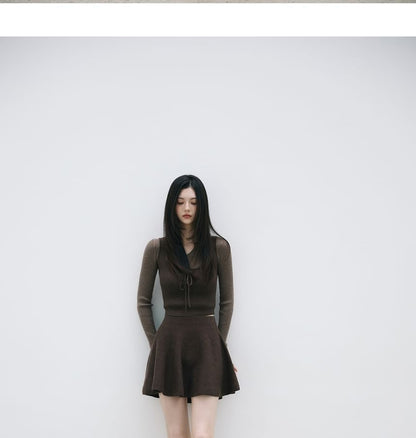 Mock Two-Piece Knit Top & Mini A-Line Skirt Set