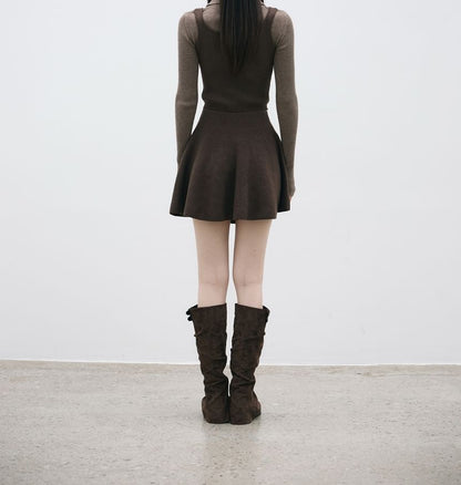 Mock Two-Piece Knit Top & Mini A-Line Skirt Set