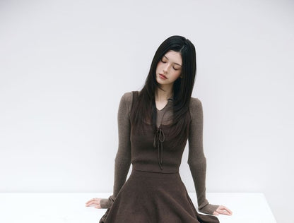 Mock Two-Piece Knit Top & Mini A-Line Skirt Set
