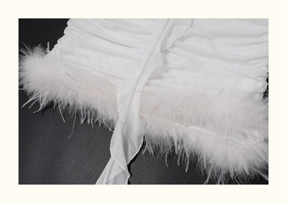 Long-Sleeve Off Shoulder Crop Top & Low Rise Fluffy Mini Pencil Skirt