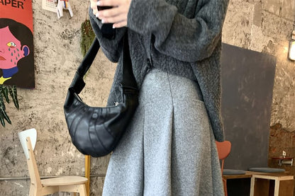 Plain Midi A-Line Skirt - Mid Rise