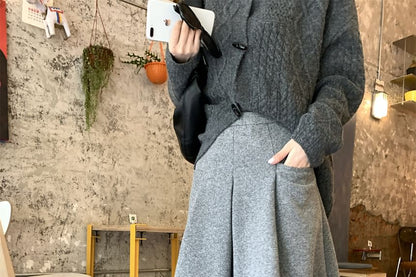 Plain Midi A-Line Skirt - Mid Rise