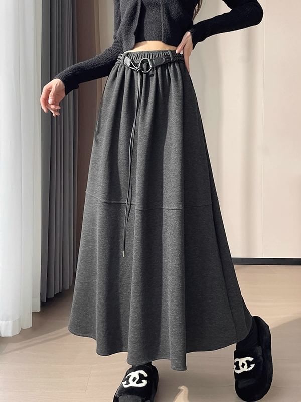 Plain Midi A-Line Skirt - High Rise